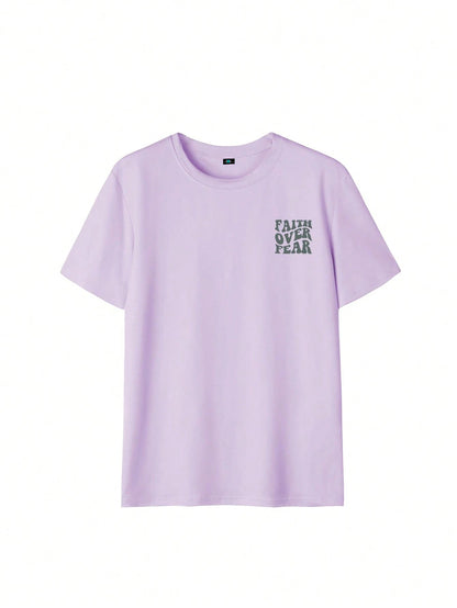 SXV Women's Belief Overcomes Fear Letter Print Casual Round Neck Short Sleeve T-Shirt