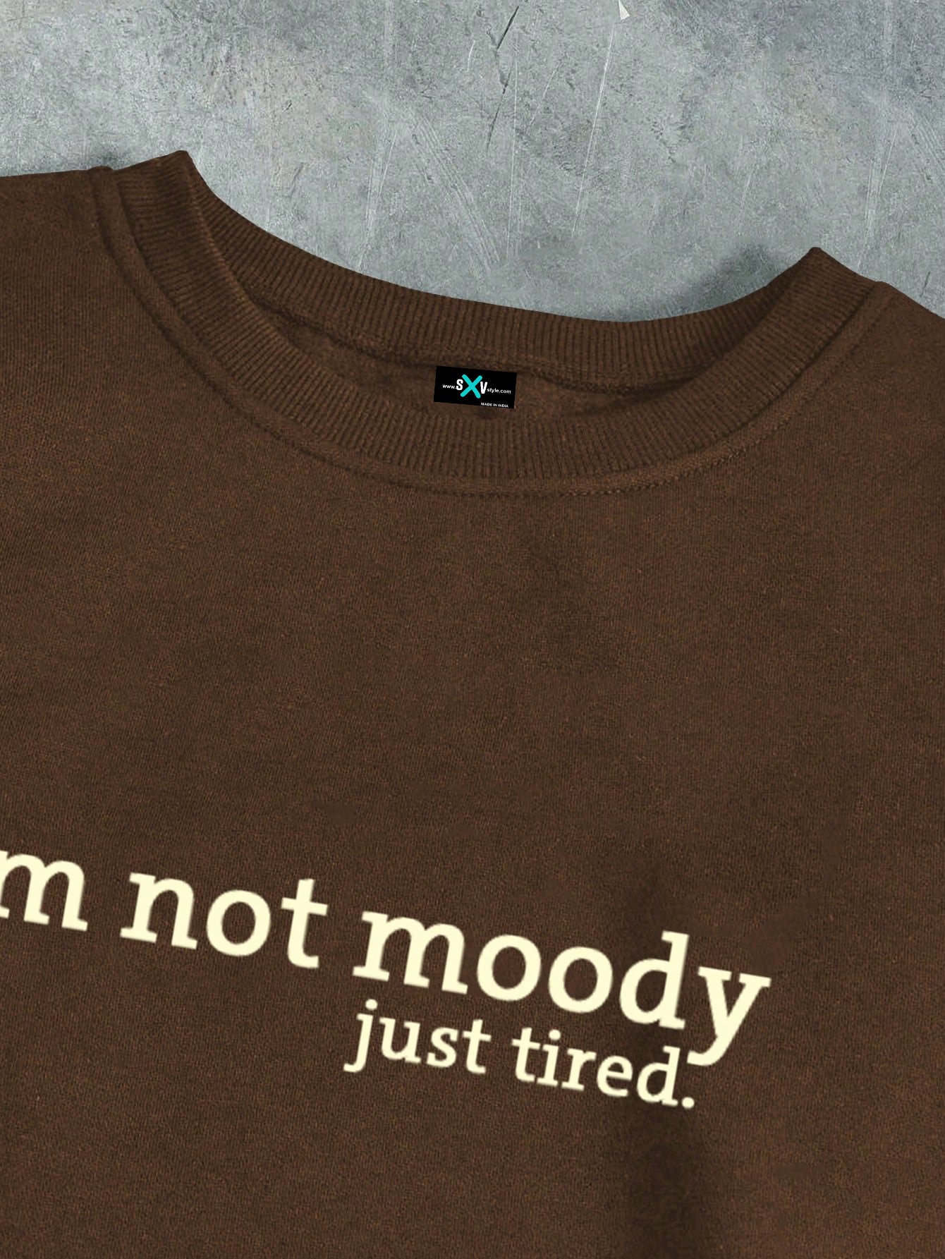 SXV i am not moody Fashionable Street Style unisex  Loose Fit Letter Print Crew Neck Long Sleeve Sweatshirt