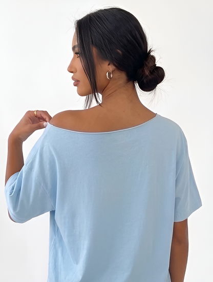 SXV NIRVANA SKY Print Casual Loose Fit One Shoulder T-Shirt For Women