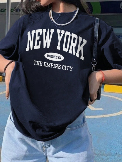 SXV Women's Summer Letter Print Off-Shoulder Loose Casual T-Shirt