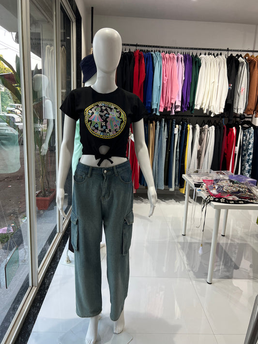 Navratri embroidered black crop top for women