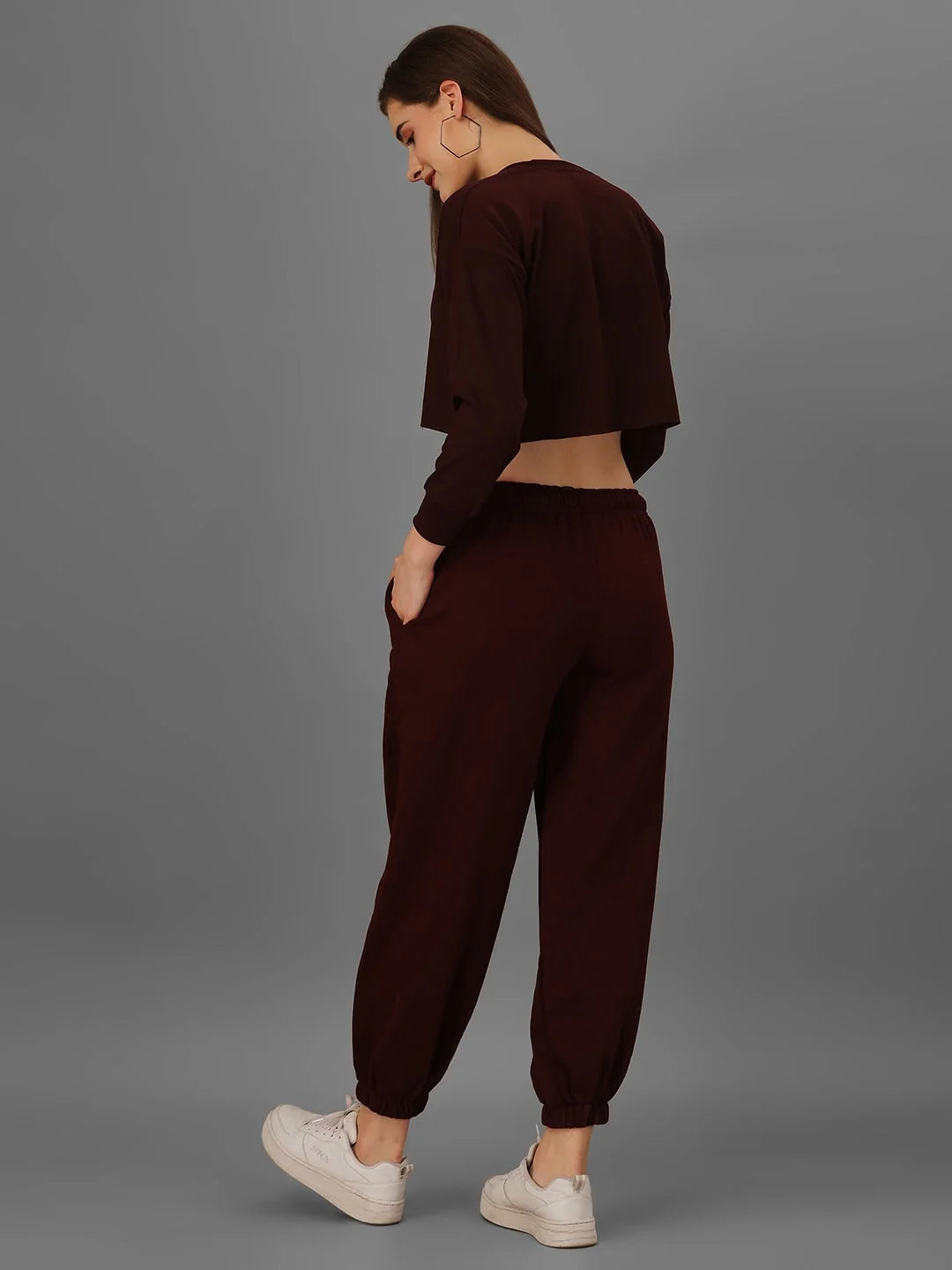 SXV Basic CO-ORDS set :Brown Crop sweatshirt And Joggers Combo