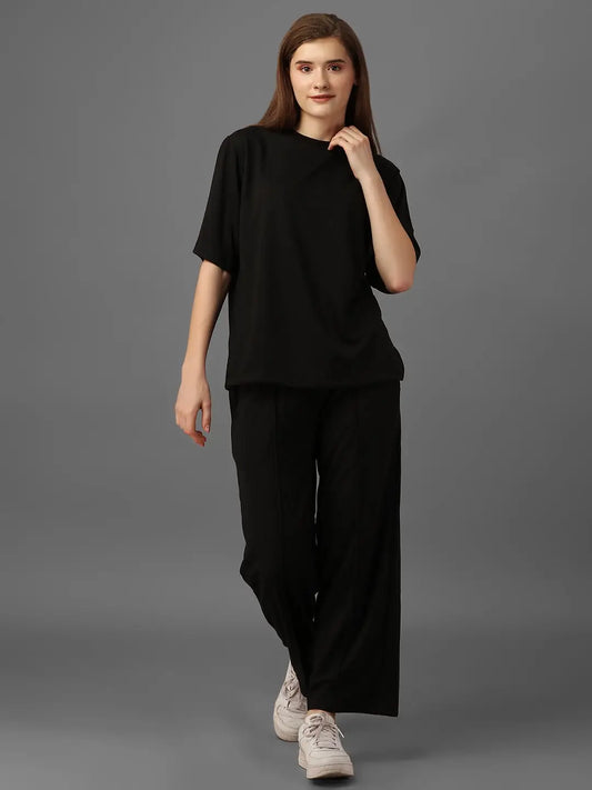 SXV Basic CO-ORDS set : black oversized t-shirt And Trouser Combo