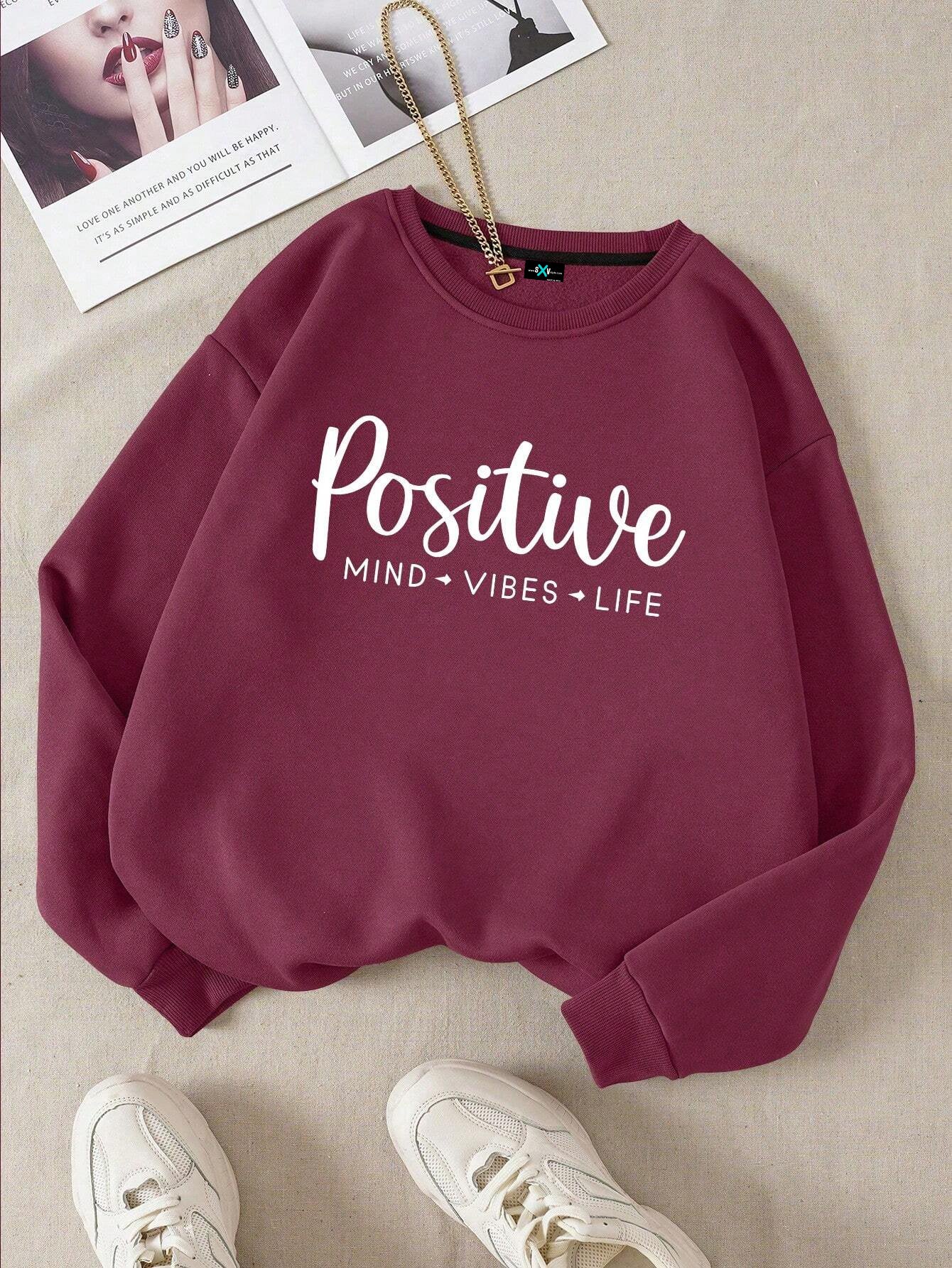 SXV Casual Round Neck Long Sleeve Letter Print Minimalist Sweatshirt, Everyday Wear