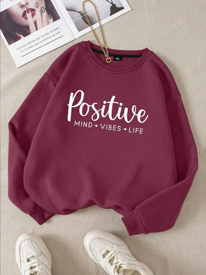 SXV Casual Round Neck Long Sleeve Letter Print Minimalist Sweatshirt, Everyday Wear