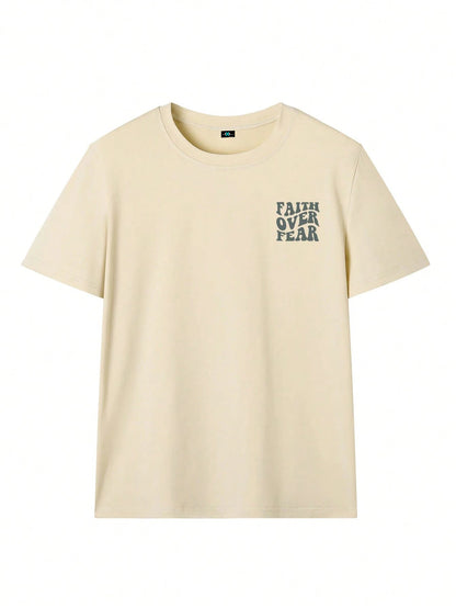 SXV Women's Belief Overcomes Fear Letter Print Casual Round Neck Short Sleeve T-Shirt