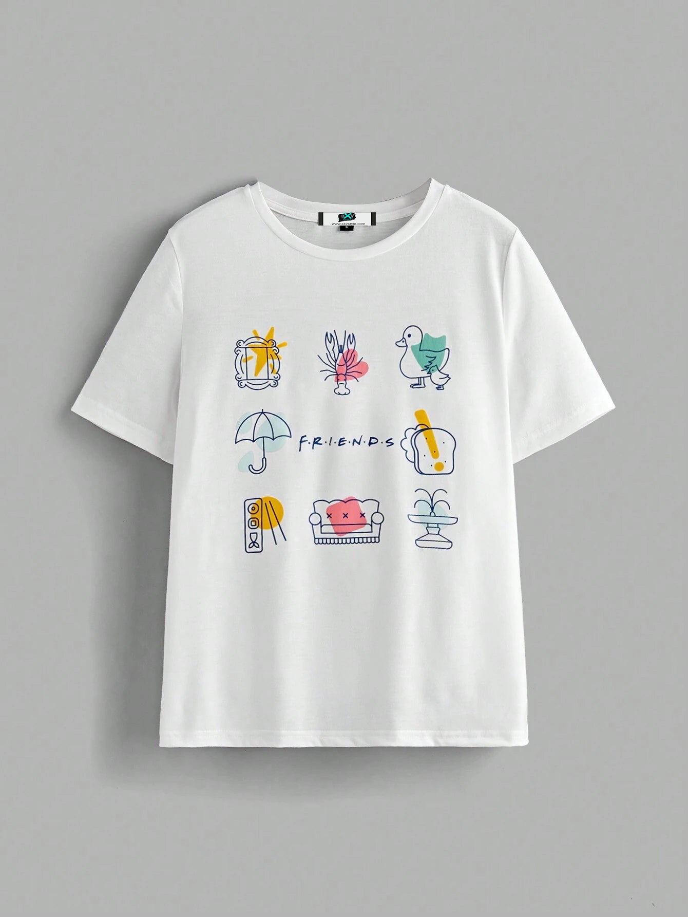 SXV FRIENDS Women's Casual Loose Crew Neck Short Sleeve T-Shirt, Summer,Graphic Tee