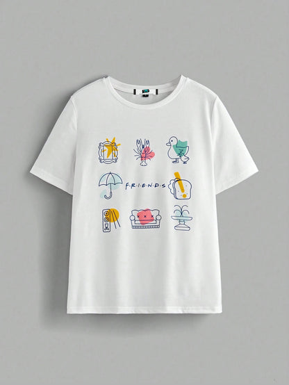 SXV FRIENDS Women's Casual Loose Crew Neck Short Sleeve T-Shirt, Summer,Graphic Tee