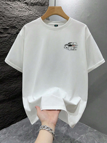 SXV moon drift Print Round Neck Short Sleeve T-Shirt