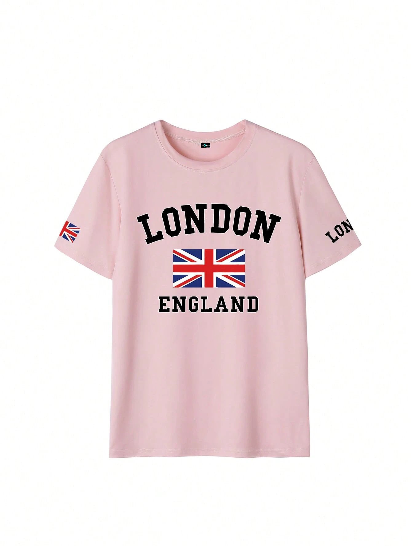 SXV Summer London Letter Print Cheongsam Pattern Round Neck Short Sleeve T-Shirt