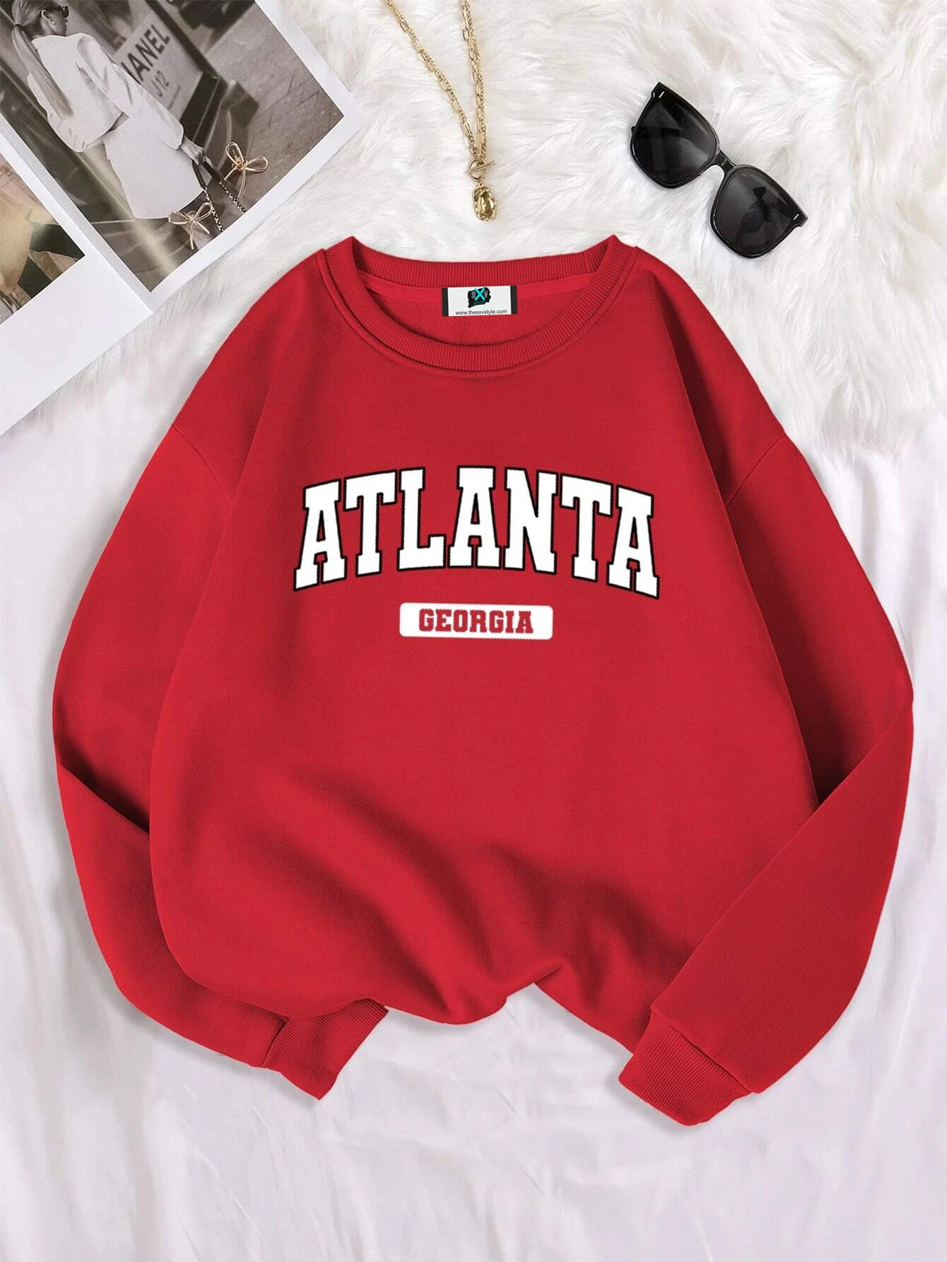 SXV  'ATLANTA Georgia’ Printed Cool Aesthetic Drop Shoulder Oversized Sweatshirt