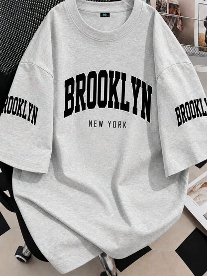 SXV T-Shirt With New York Brooklyn Casual Print, Suitable For Spring And Summer