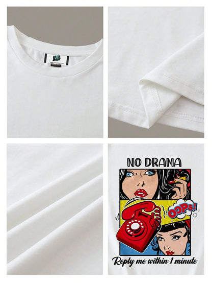 SXV Casual Oversized Slogan Graphic Round Neck Short Sleeve T-Shirt, Super Loose Fit Women Summer Tee