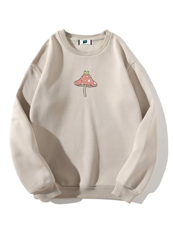 SXV 'Frog & Mushroom’ Printed Cool Aesthetic Drop Shoulder Oversized Baggy Sweatshirt