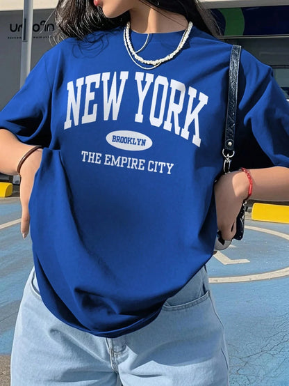 SXV Women's Summer Letter Print Off-Shoulder Loose Casual T-Shirt