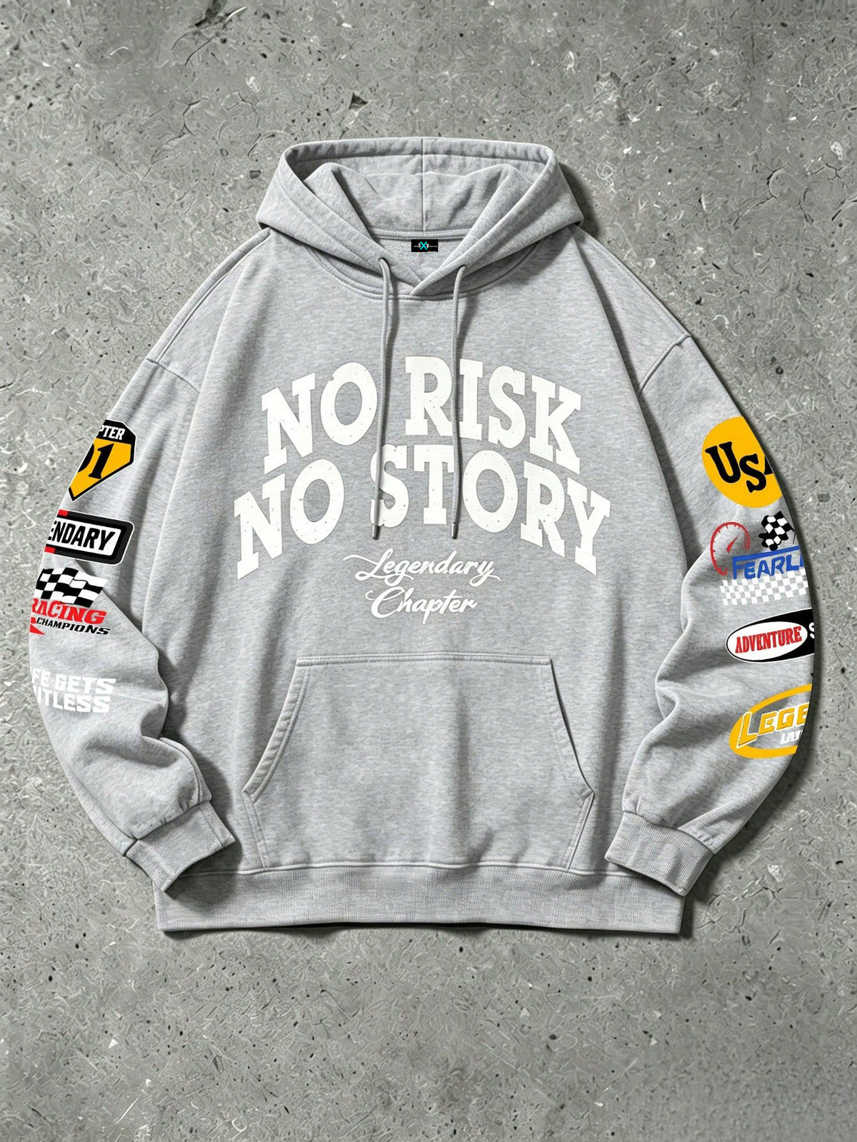 SXV no risk no story Letter Print Pocket Hoodie
