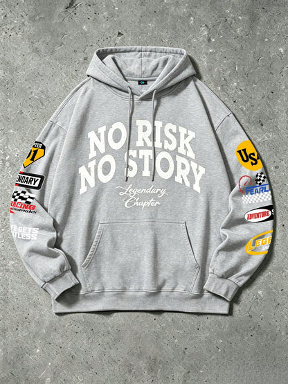 SXV no risk no story Letter Print Pocket Hoodie