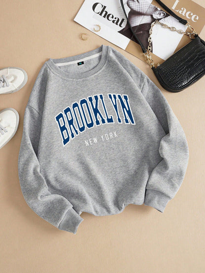 SXV Letter Graphic Thermal Lined Sweatshirt Pullover Fall Outfit