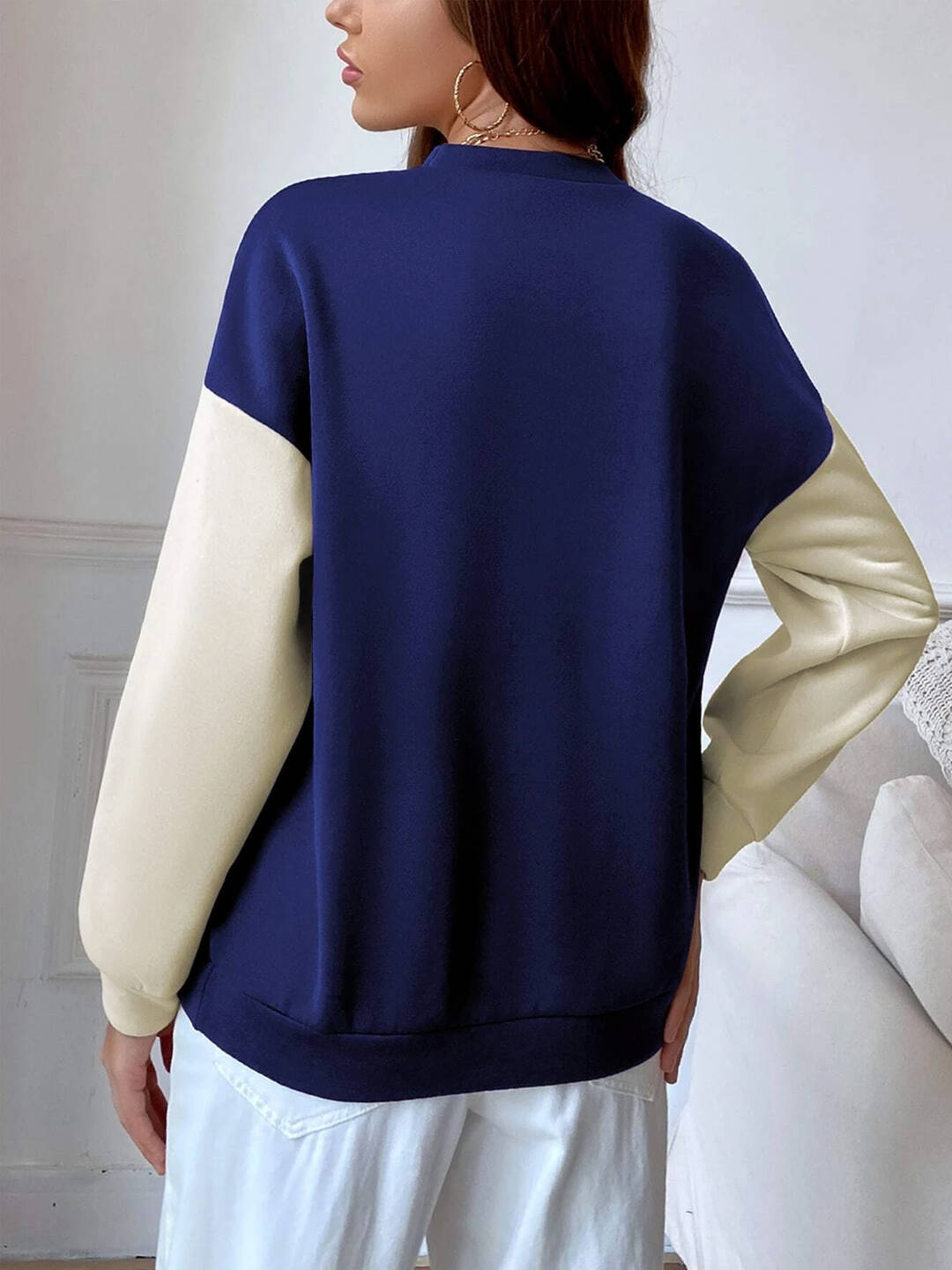 SXV  'LOS ANGELES california’ Printed Cool Aesthetic Drop Shoulder Oversized Color blocked Sweatshirt