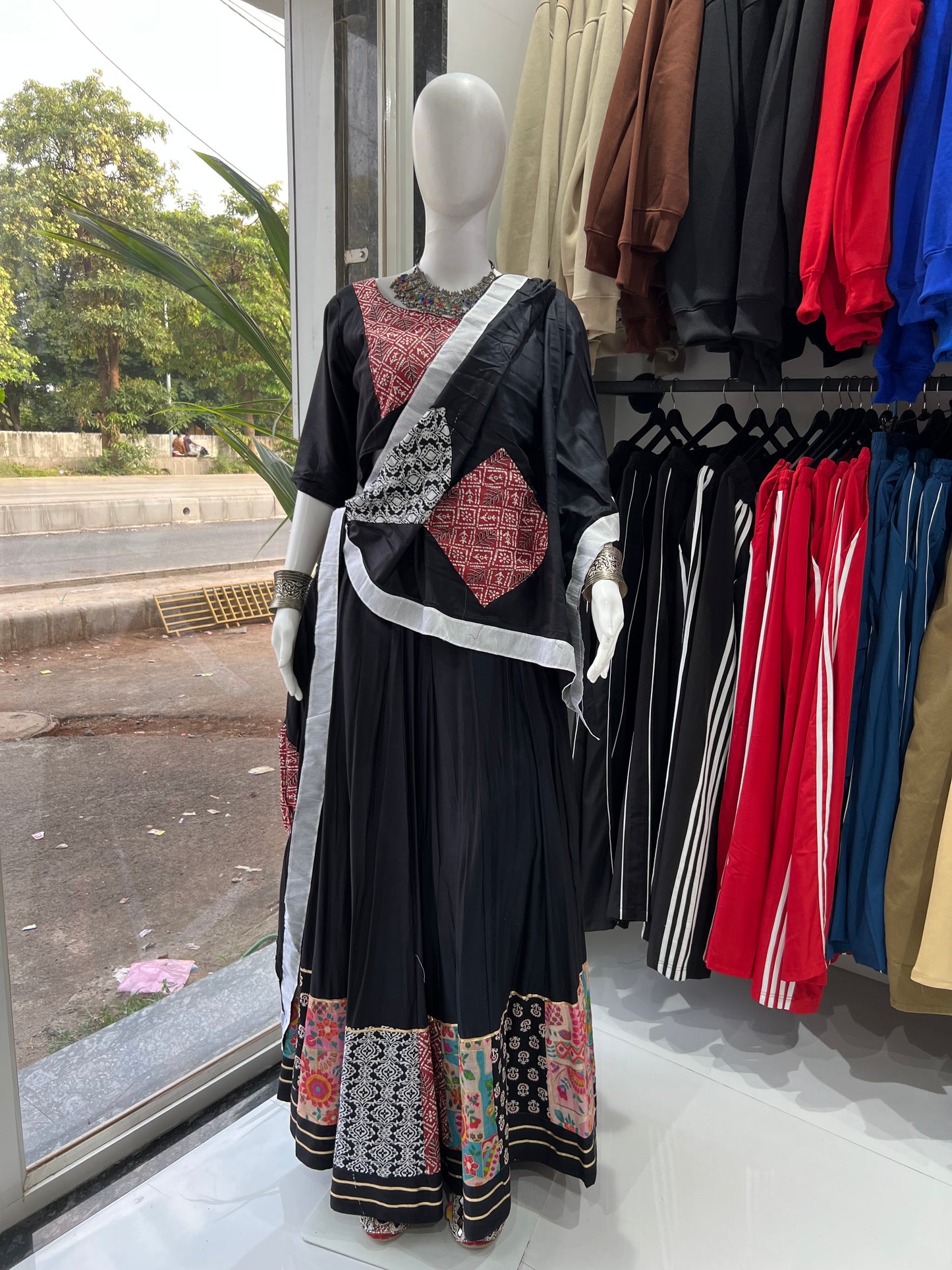 SXV multicolour black cotton chaniya choli from gujarat for festive season (limited edition)fully stitched