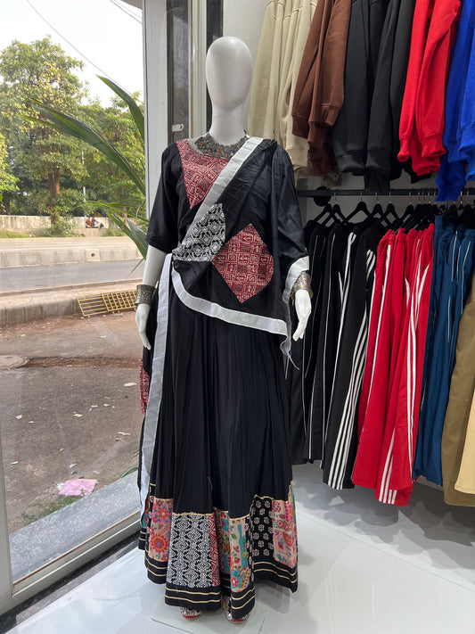 SXV multicolour black cotton chaniya choli from gujarat for festive season (limited edition)fully stitched