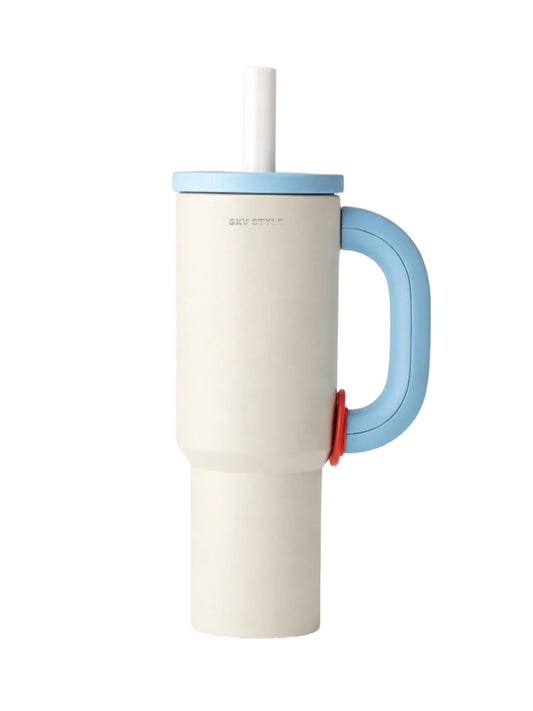 SXV STYLE Insulated Tumbler with Straw and Handle, 1200 ml, Stainless Steel Tumbler for Hot & Cold, Leak-Proof Coffee Mug for Travel, Office, Gym & Sipper Water Bottle for Adults (Pink)