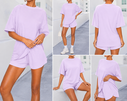 SXV Women's Solid Color Simple Daily Short Sleeve T-Shirt And Shorts Set