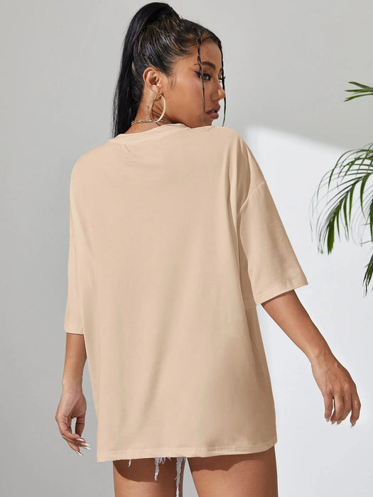 'BEIGE SOLID DROP SHOULDER OVERSIZED