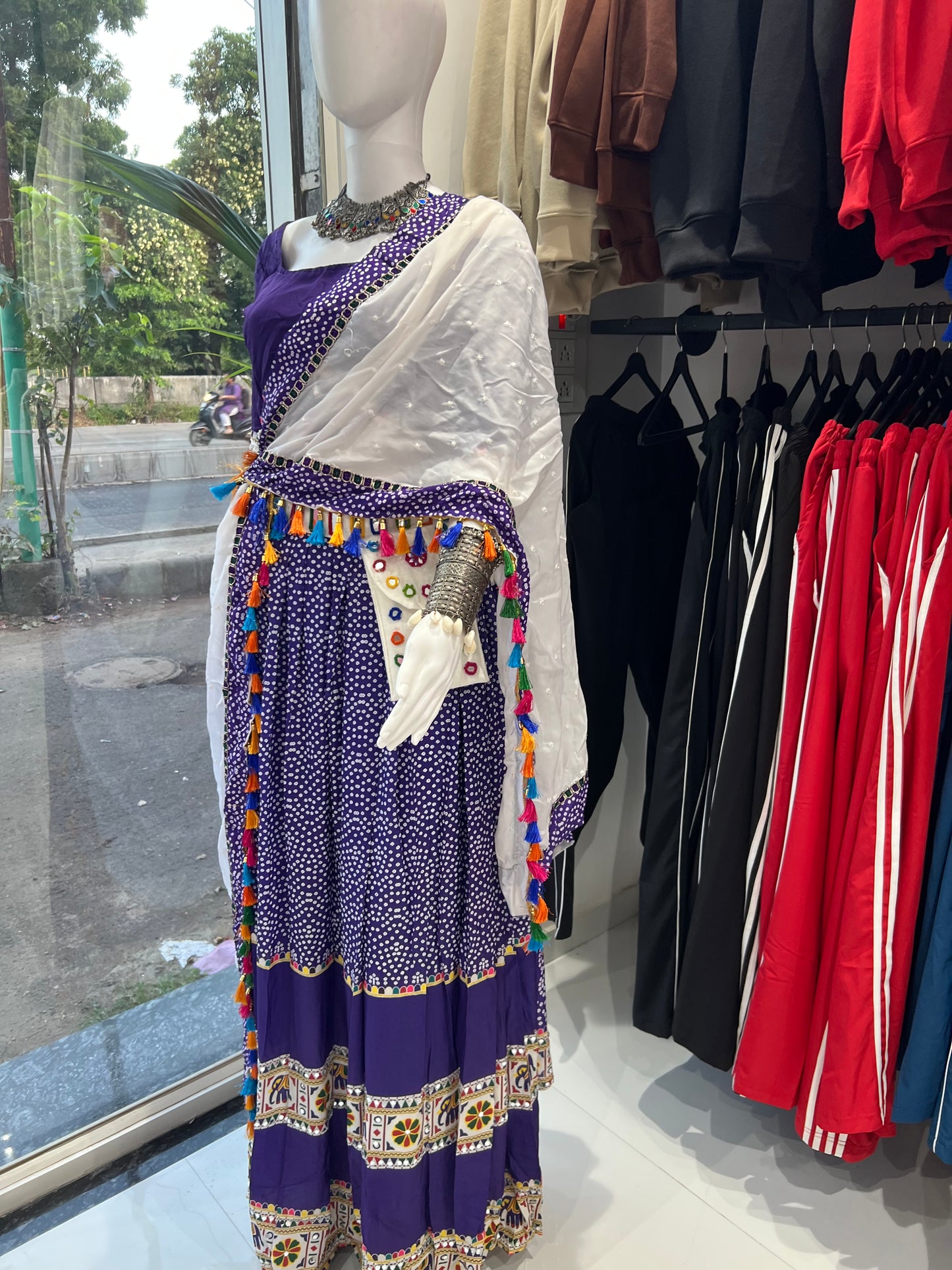 SXV purple and white bandhani kodi work cotton chaniya choli from gujarat for festive season (limited edition)fully stitched