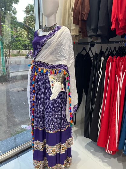 SXV purple and white bandhani kodi work cotton chaniya choli from gujarat for festive season (limited edition)fully stitched