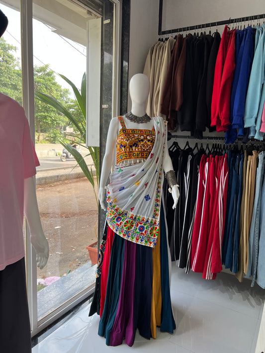 SXV multicoloured kutchi work cotton chaniya choli from gujarat for festive season (limited edition)