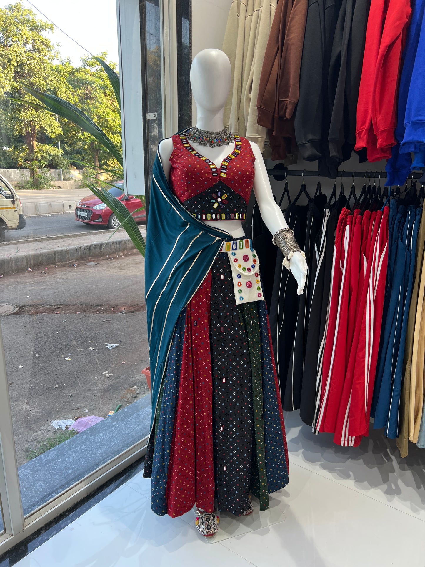 SXV multicolour mirror work cotton chaniya choli from gujarat for festive season (limited edition)fully stitched