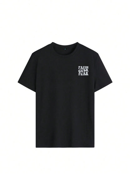 SXV Women's Belief Overcomes Fear Letter Print Casual Round Neck Short Sleeve T-Shirt