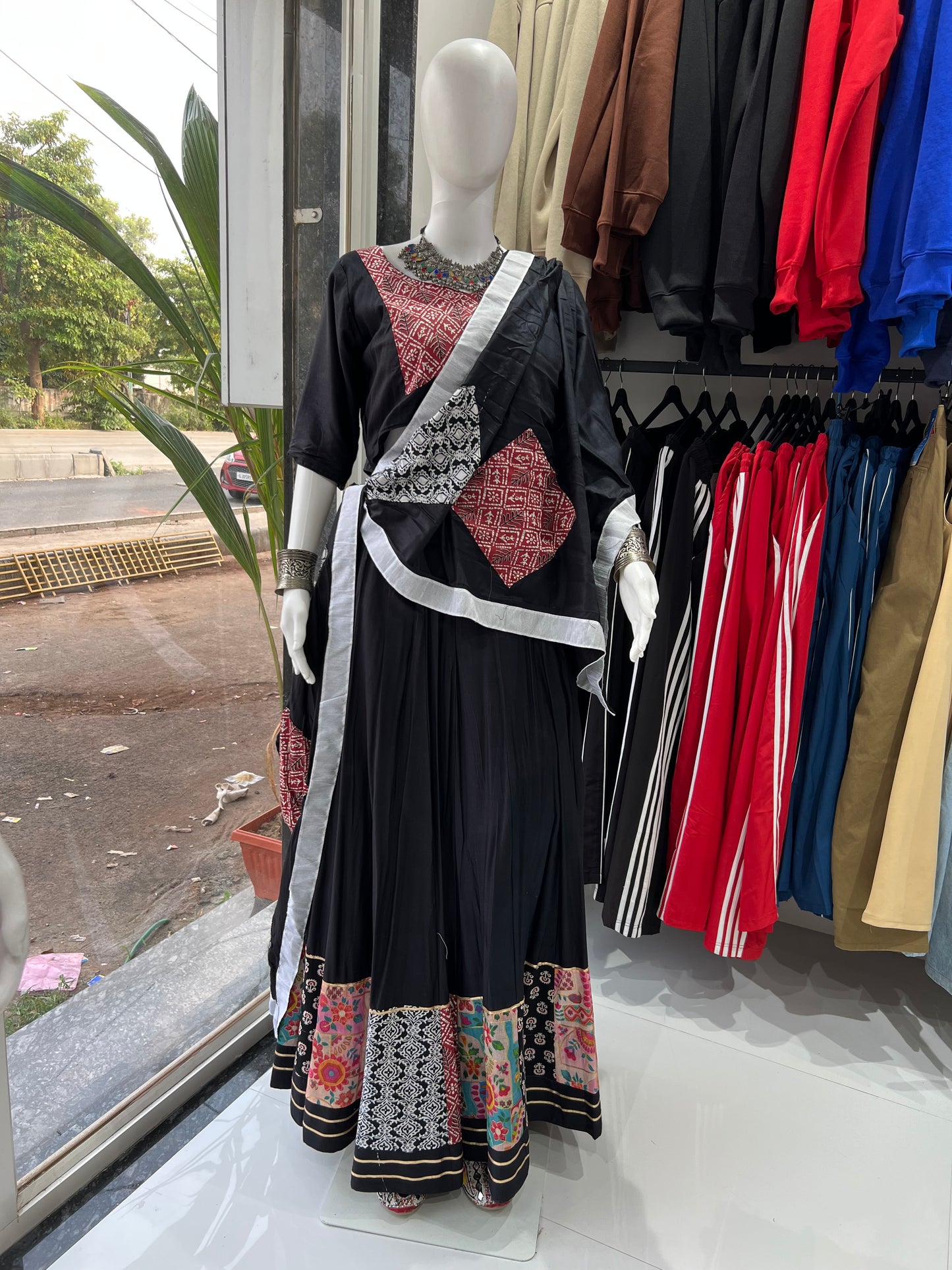 SXV multicolour black cotton chaniya choli from gujarat for festive season (limited edition)fully stitched