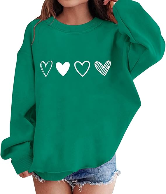 SXV 'hearts’ Printed Cool Aesthetic Drop Shoulder Oversized Baggy Sweatshirt