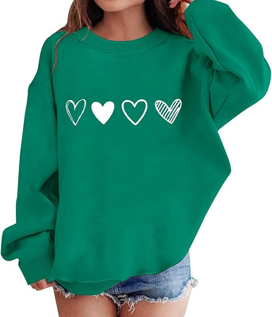 SXV 'hearts’ Printed Cool Aesthetic Drop Shoulder Oversized Baggy Sweatshirt