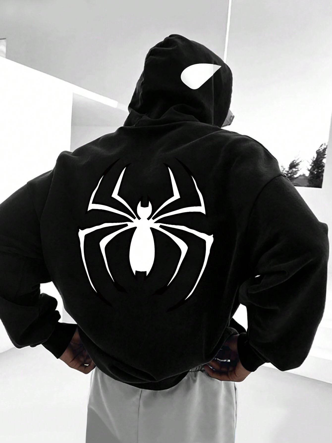 SXV STYLE Spider Cap Printed Black Hoodie