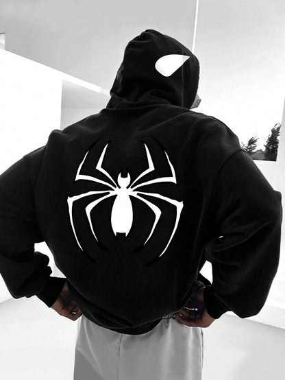 SXV STYLE Spider Cap Printed Black Hoodie