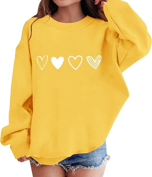 SXV 'hearts’ Printed Cool Aesthetic Drop Shoulder Oversized Baggy Sweatshirt