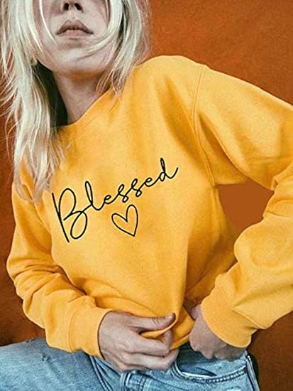 SXV  'BLESSED’ Printed Cool Aesthetic Drop Shoulder Oversized Baggy Sweatshirt