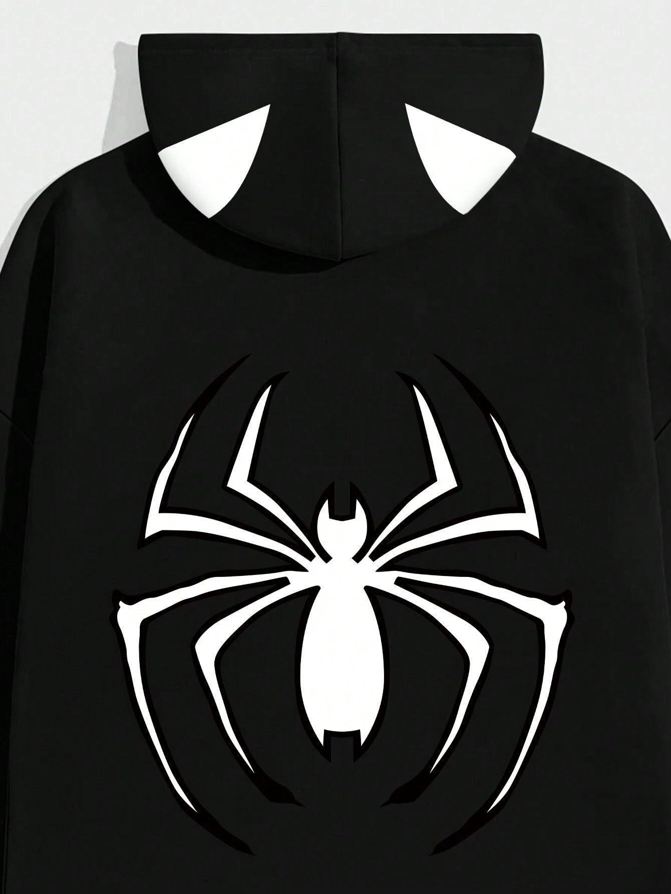 SXV STYLE Spider Cap Printed Black Hoodie