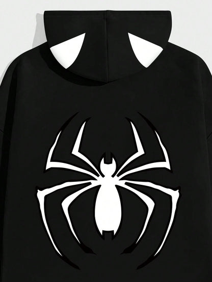 SXV STYLE Spider Cap Printed Black Hoodie