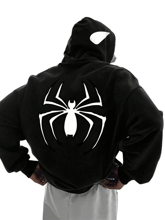 SXV STYLE Spider Cap Printed Black Hoodie