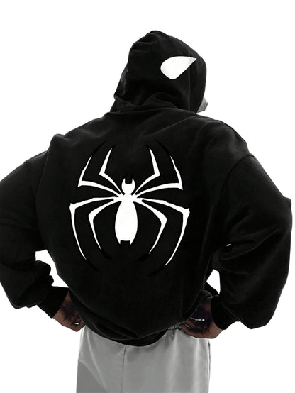 SXV STYLE Spider Cap Printed Black Hoodie