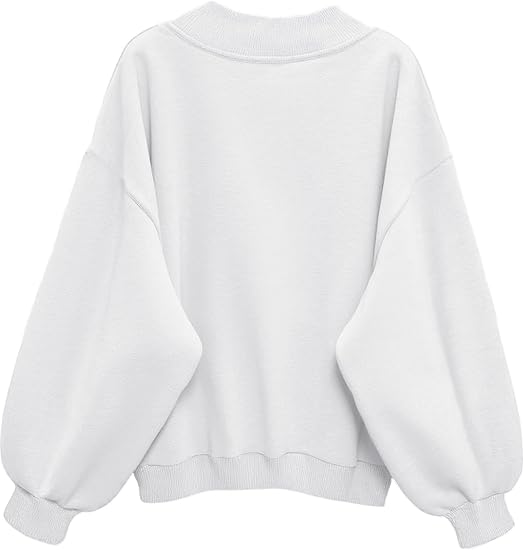 SXV V neck Letter Graphic Drop Shoulder White Baggy Oversized Sweatshirt
