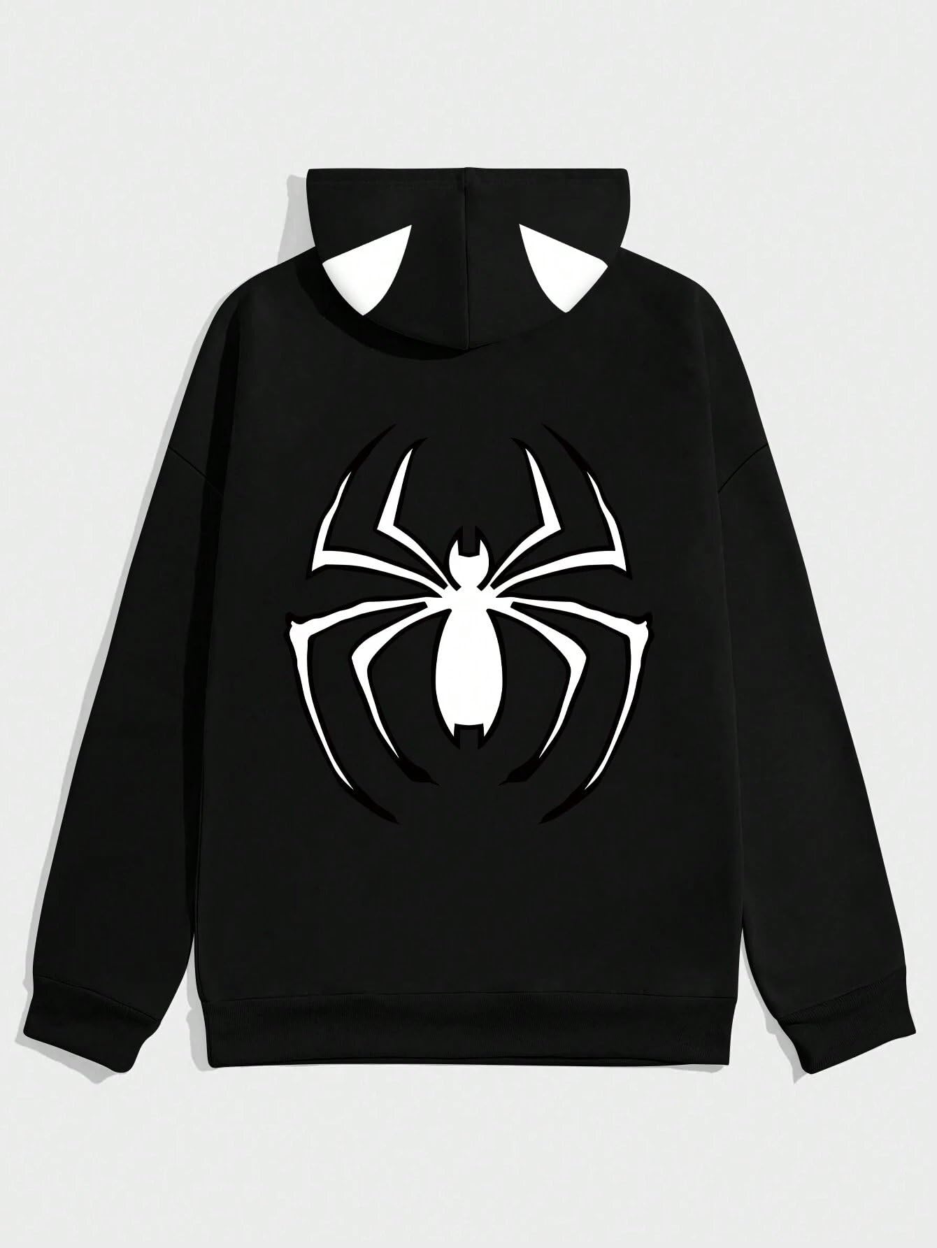 SXV STYLE Spider Cap Printed Black Hoodie