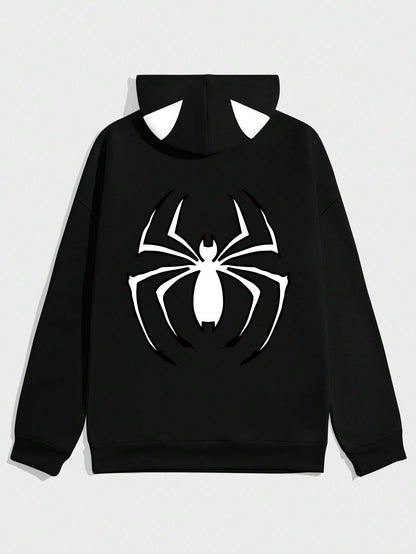 SXV STYLE Spider Cap Printed Black Hoodie