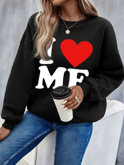 SXV  'I Love Me’ Printed Cool Aesthetic Drop Shoulder Oversized Sweatshirt