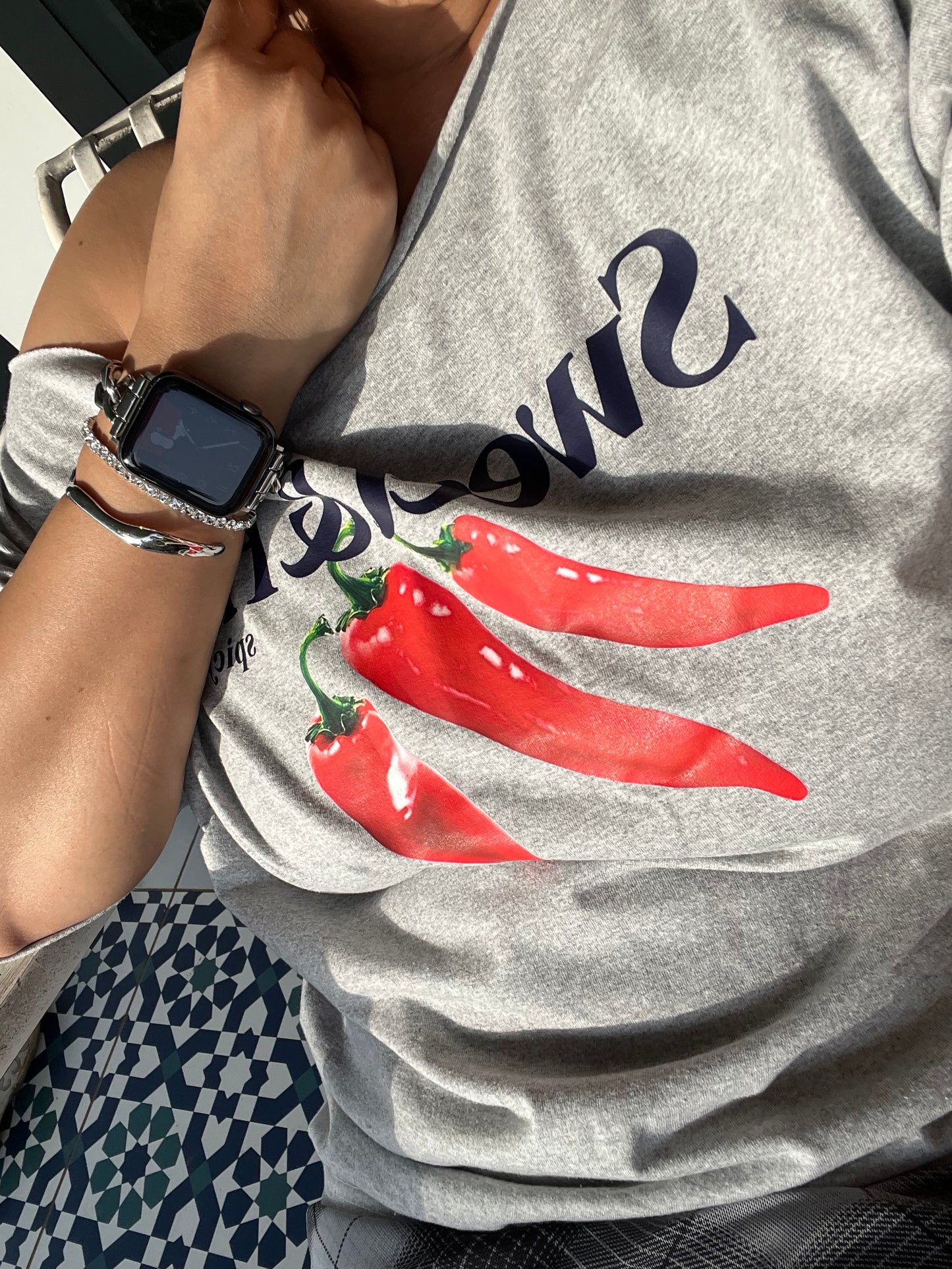 SXV Off-Shoulder Loose Slogan Sweet and Hot Printed Grey T-Shirt, Oversized Y2K Style, Grey Graphic Tees Women