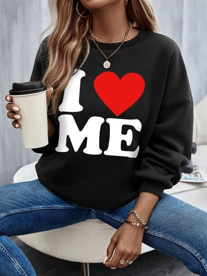 SXV  'I Love Me’ Printed Cool Aesthetic Drop Shoulder Oversized Sweatshirt